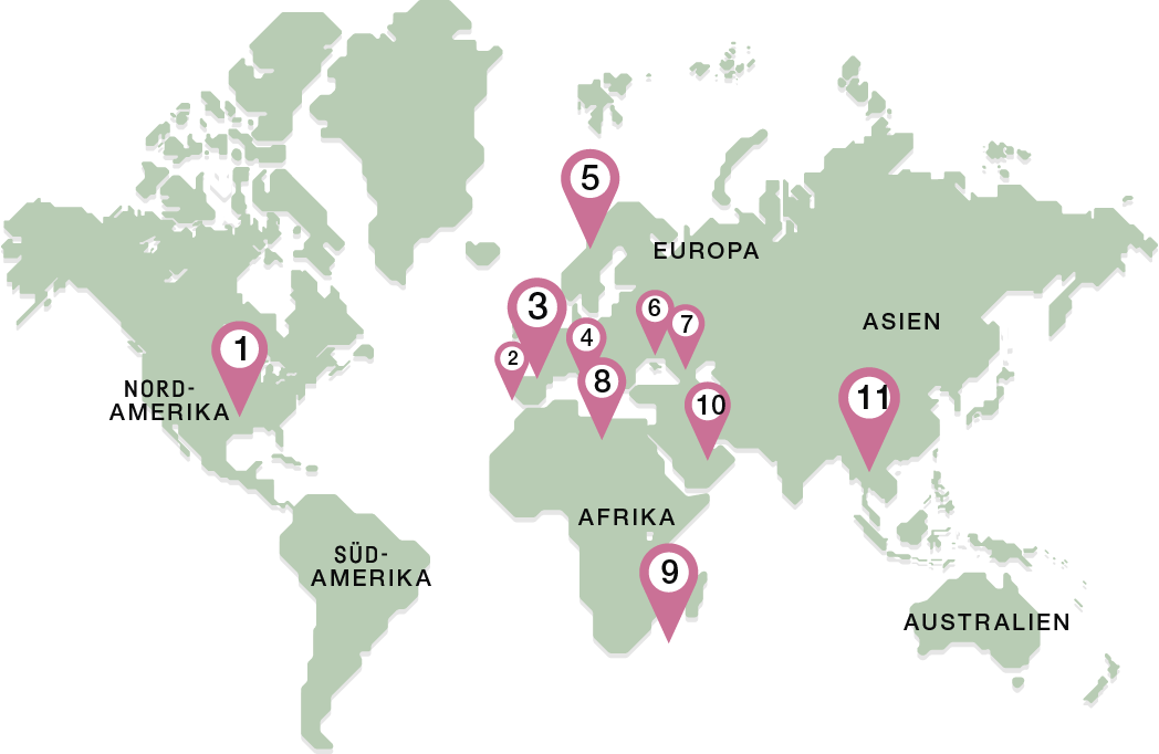 Ein Golfwagen auf einem Golfplatz mit Palmen im Hintergrund