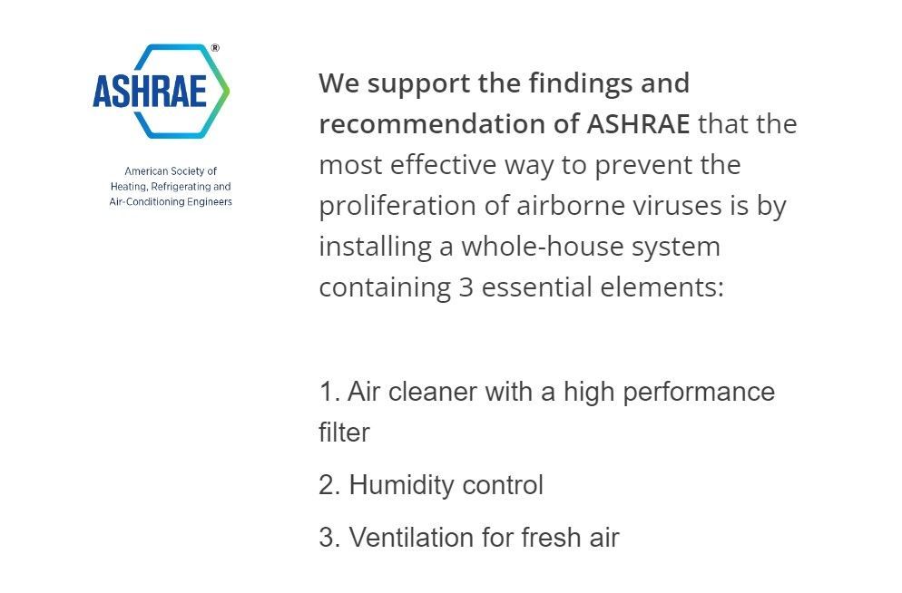 We support the findings and recommendation of ashrae that the most effective way to prevent the proliferation of airborne viruses