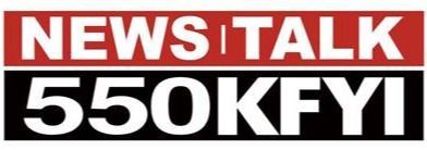 The logo for news talk 550kfyi is shown on a white background.