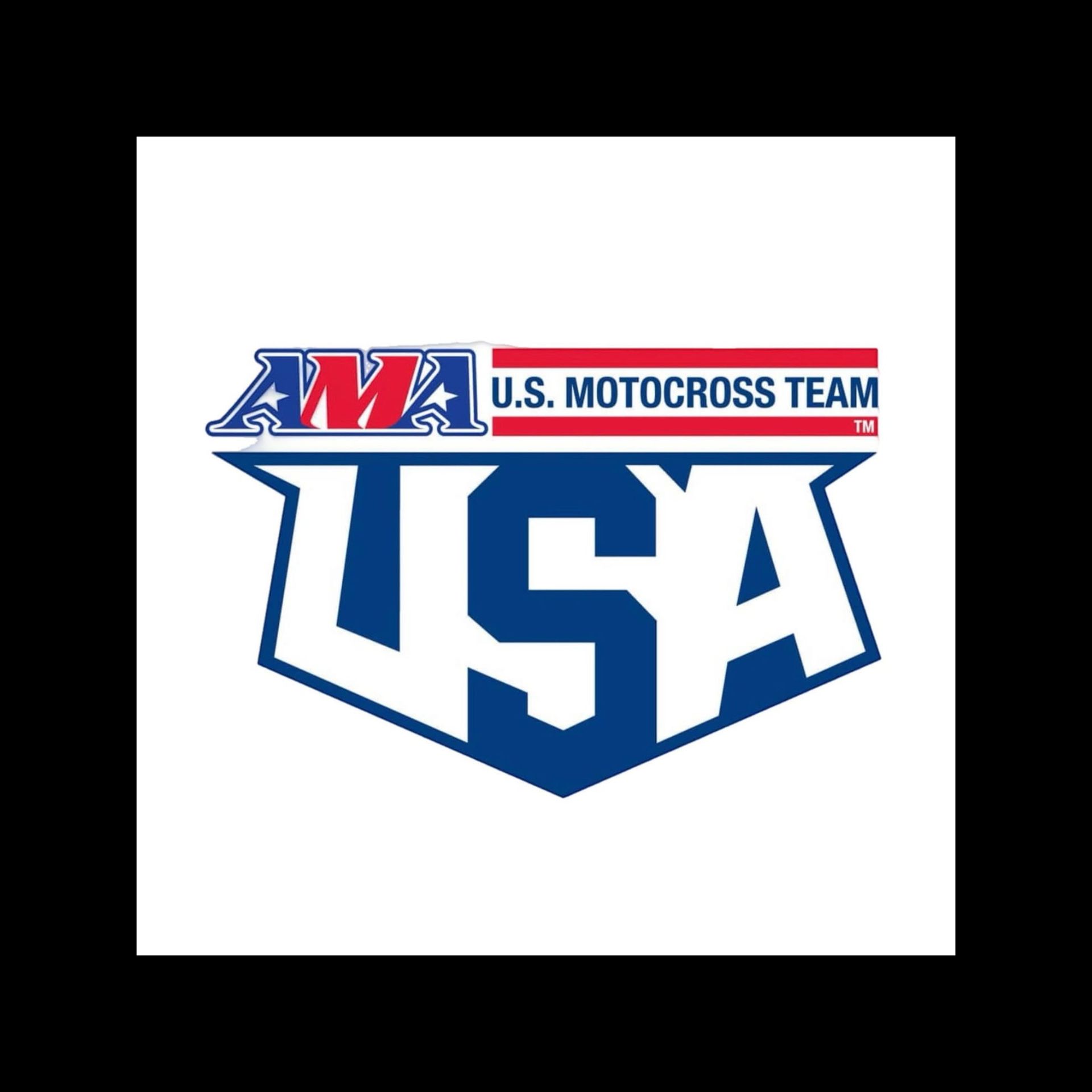 Logo for U.S. Motocross Team: blue and red shield with