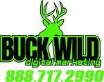 Logo for Buck Wild Digital Marketing; green buck silhouette, bold text, phone number.