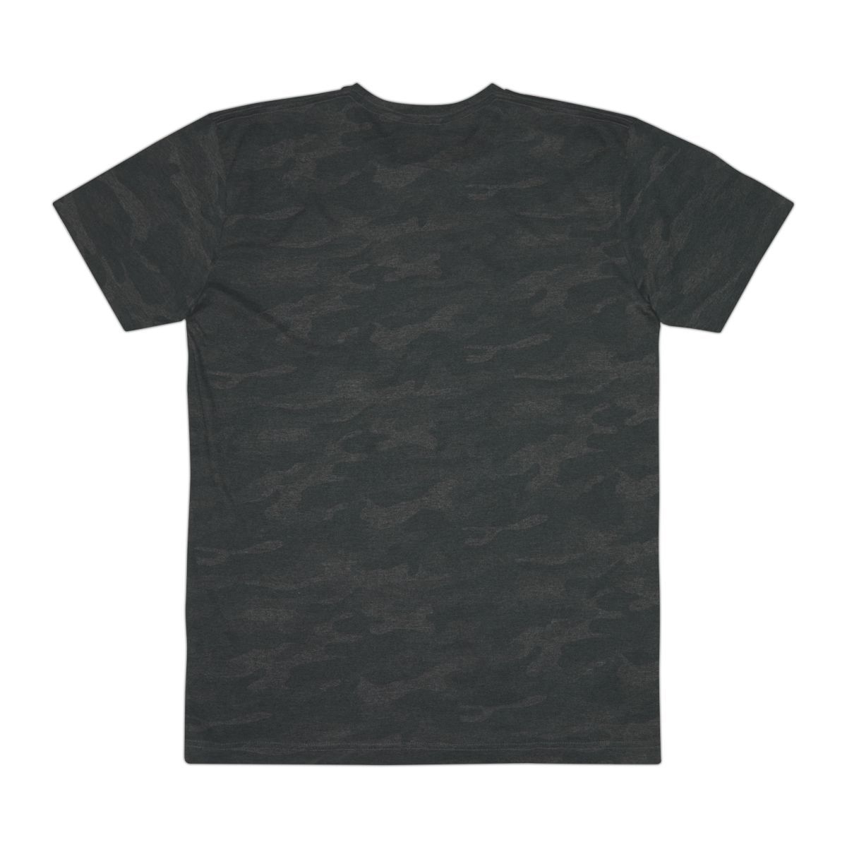 Dark gray camouflage t-shirt with a small 