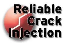 Logo for Reliable Crack Injection featuring a red sphere with a white zigzag line and bold black text on the right.