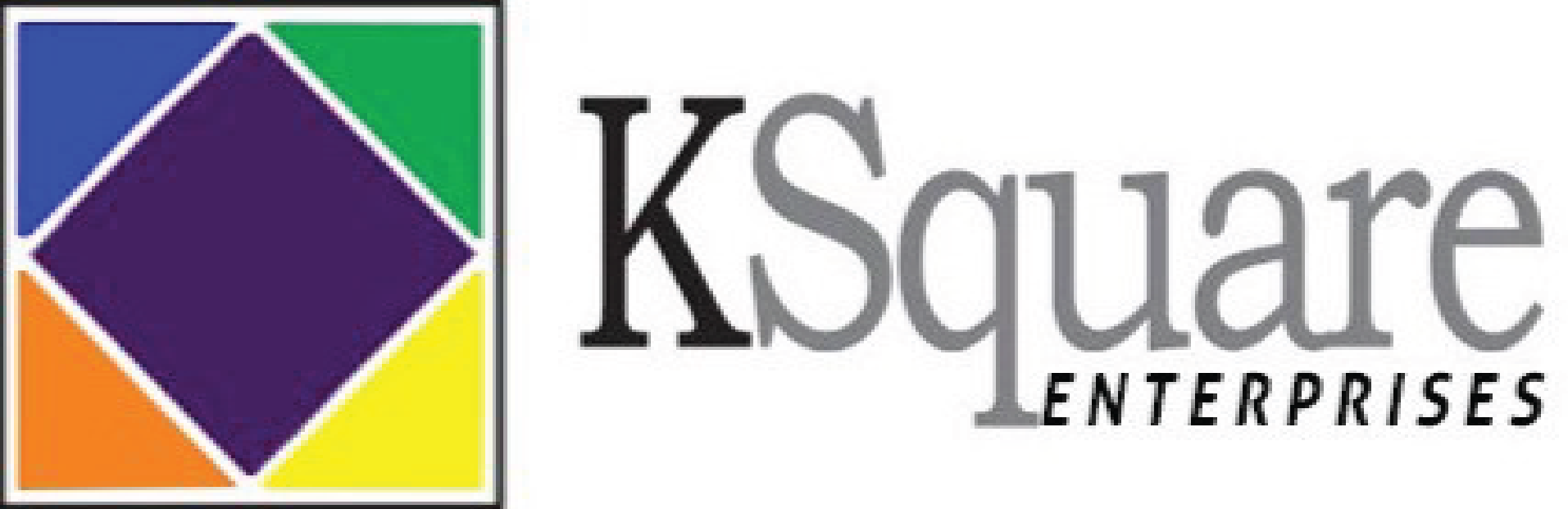 The k square enterprises logo is a rainbow colored square with a diamond in the middle.