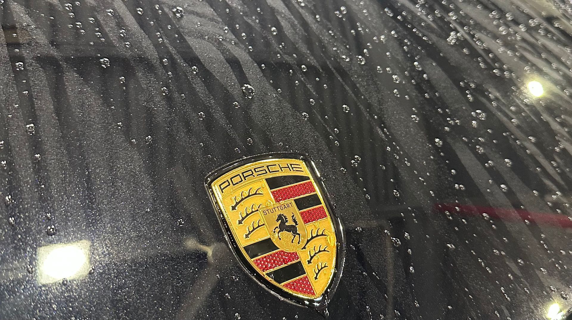 Water beading on a ceramic coated Porsche — Maryland Auto Spa Silver Spring MD