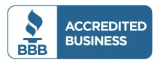 BBB Accredited Business logo: blue flame icon and text 