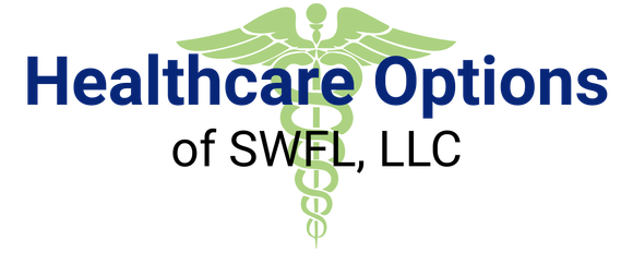 HealthCare Options Of SWFL, LLC Healthcare Options of SWFL, LLC logo with caduceus symbol. Dark blue text on white background.
