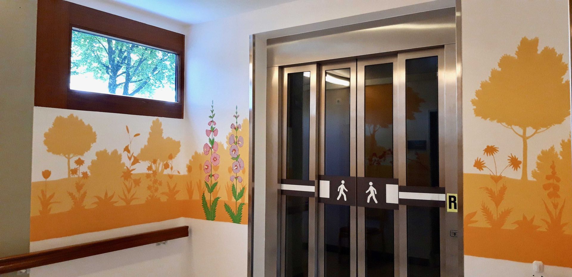 Assisted living elevator murals painted