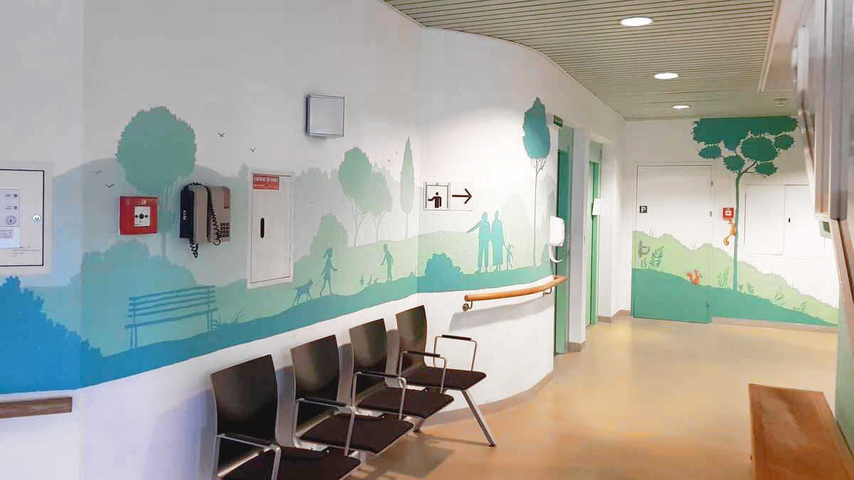 Assisted living hallway murals painted