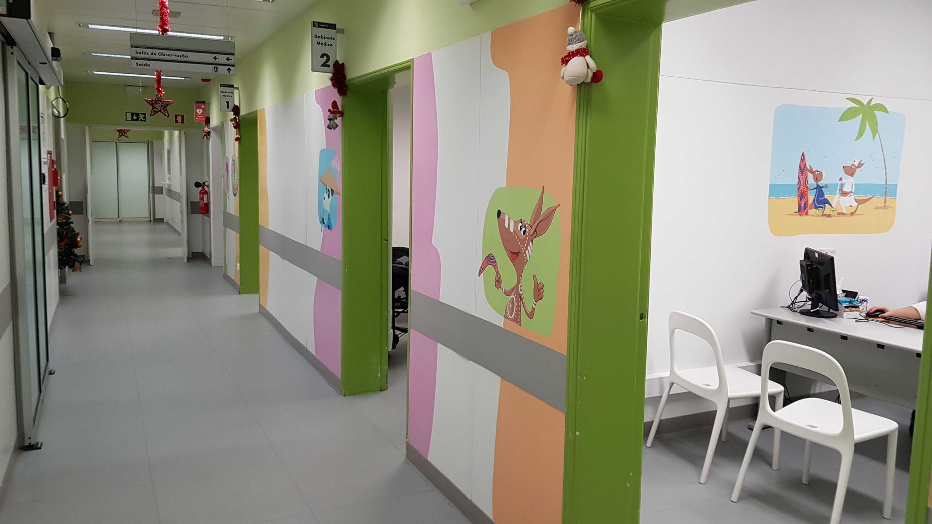 Emergency hallway painted murals
