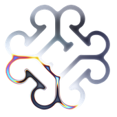 Abstract, stylized adinkra symbol with a gradient of blues, grays, and hints of orange and yellow, depicting interconnected shapes.