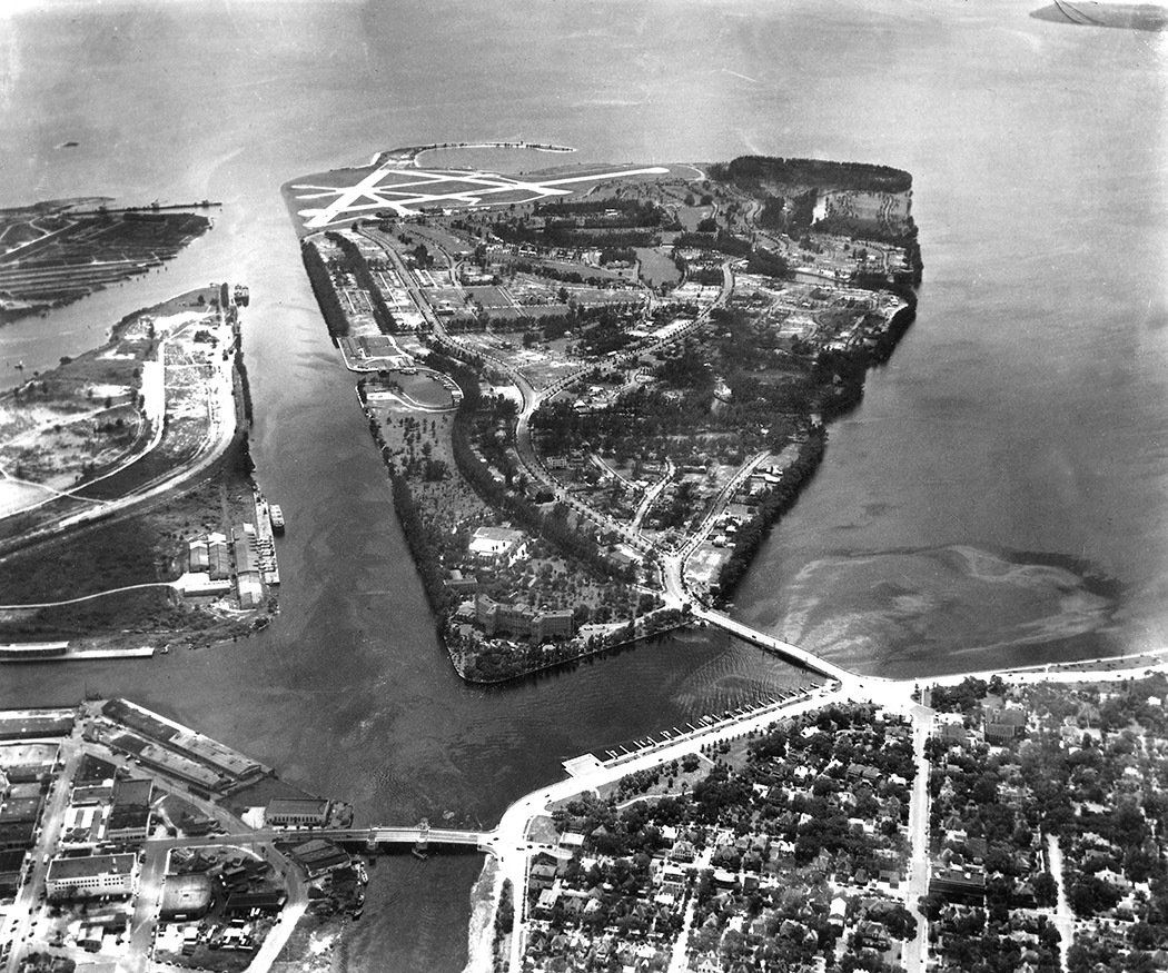 An aerial view of a small island in the middle of a body of water