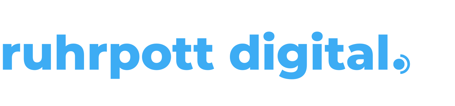 Ruhrpott Digital steht in blauer Schrift auf weißem Grund