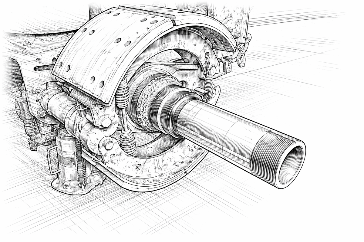 Technical sketch of a metal shaft and bearing assembly, shown in black-and-white line art