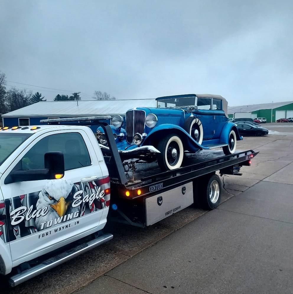 Towed Vintage Blue Car — Fort Wayne, IN — Blue Eagle Towing