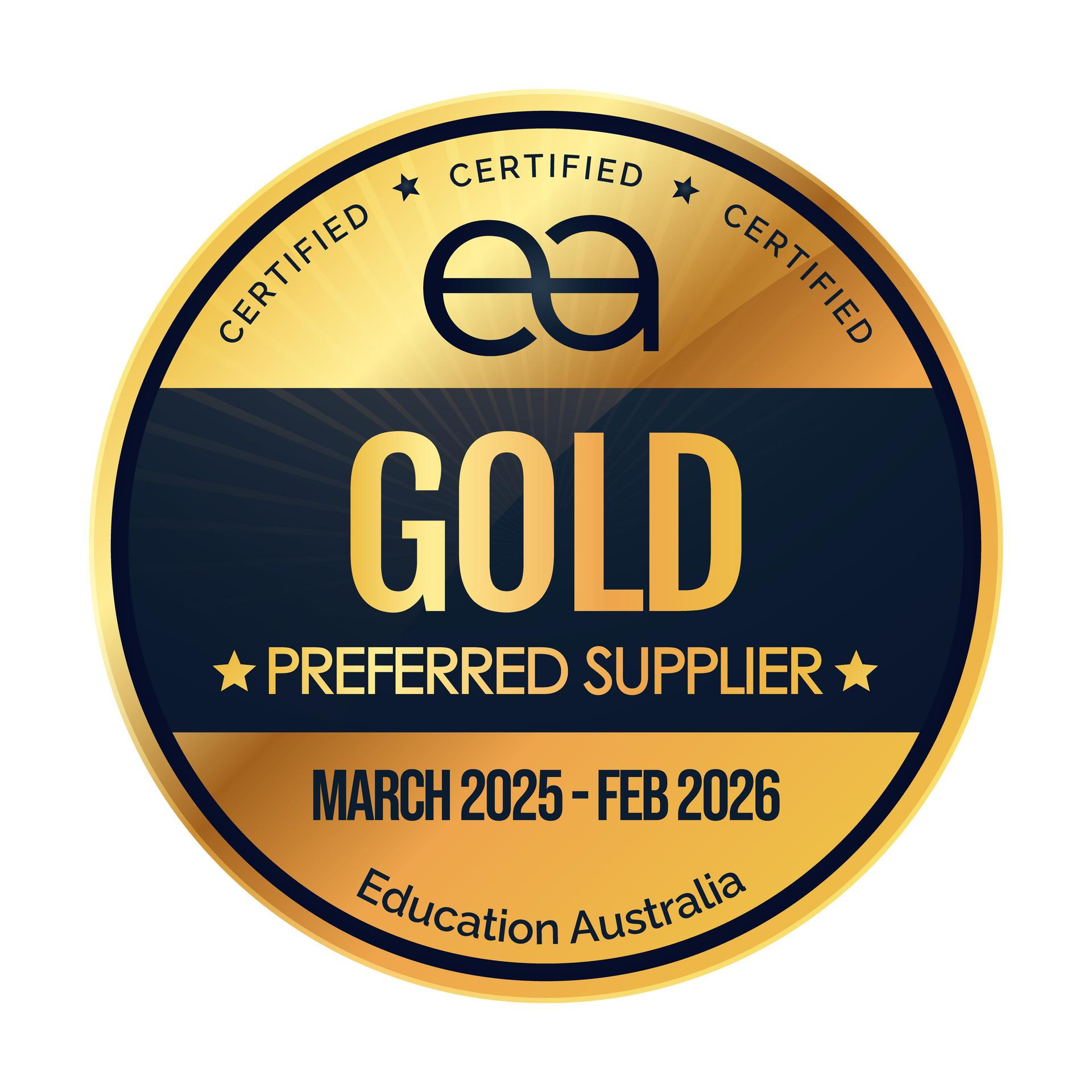 A gold certified supplier badge from education australia