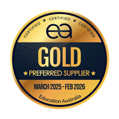 A gold certified supplier badge from education australia