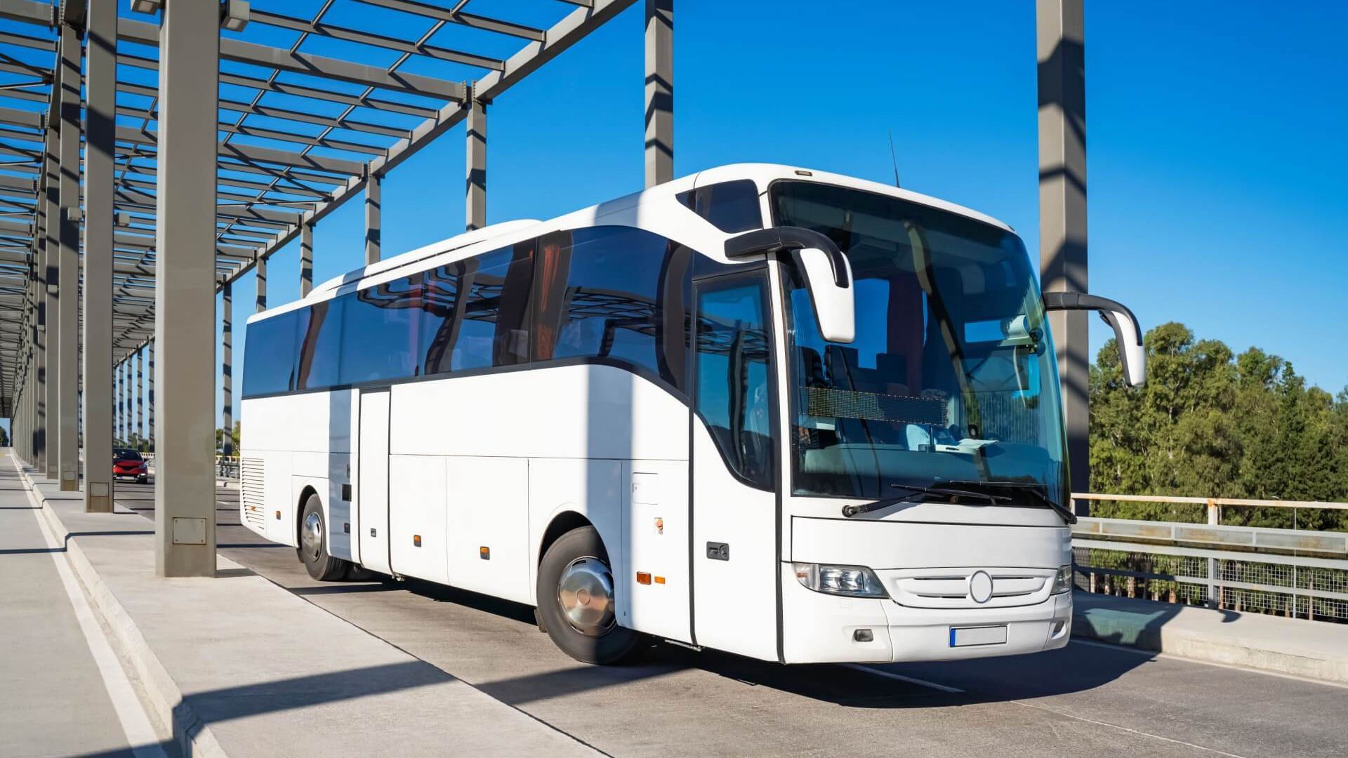 A White Bus Is Parked on The Side of A Bridge — G & D Ross Bus Charters In Magnolia, QLD