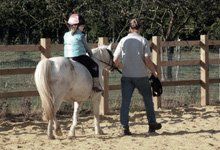 A small child during a riding lesson