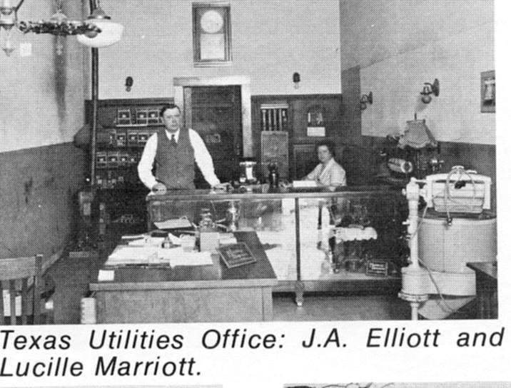 A black and white photo of the texas utilities office