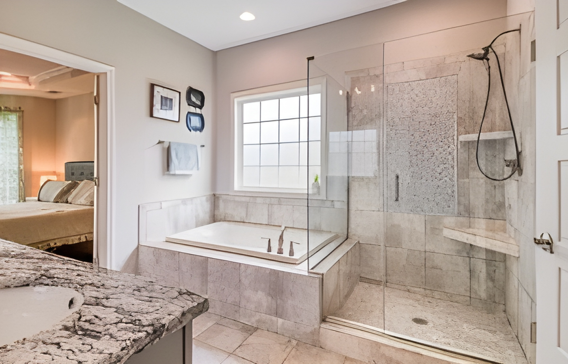 White trucks parked on a dusty lot, mesas in the background under a blue sky.