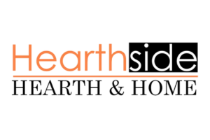 The logo for hearthside hearth & home is orange and black