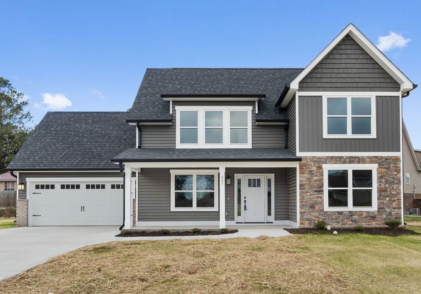 A modern semi-custom farmhouse-style home. 