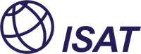 A logo for isat with a globe in the middle