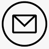 A black and white icon of an envelope in a circle.
