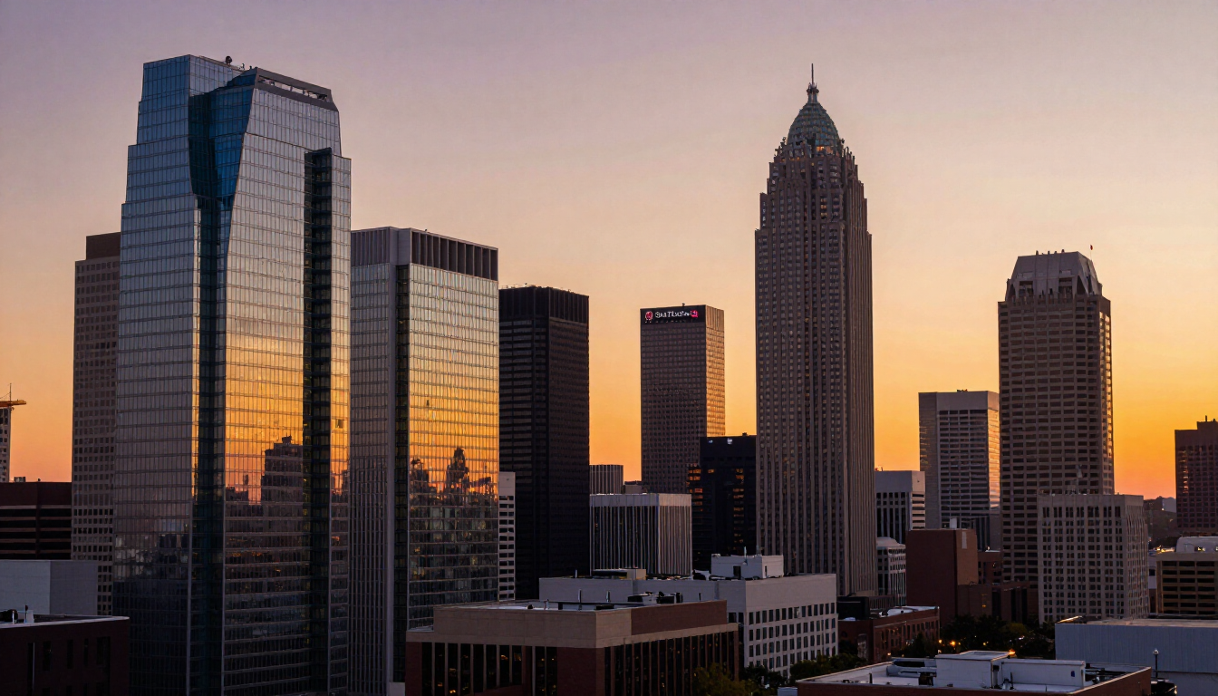 Atlanta skyline at golden hour from Midtown