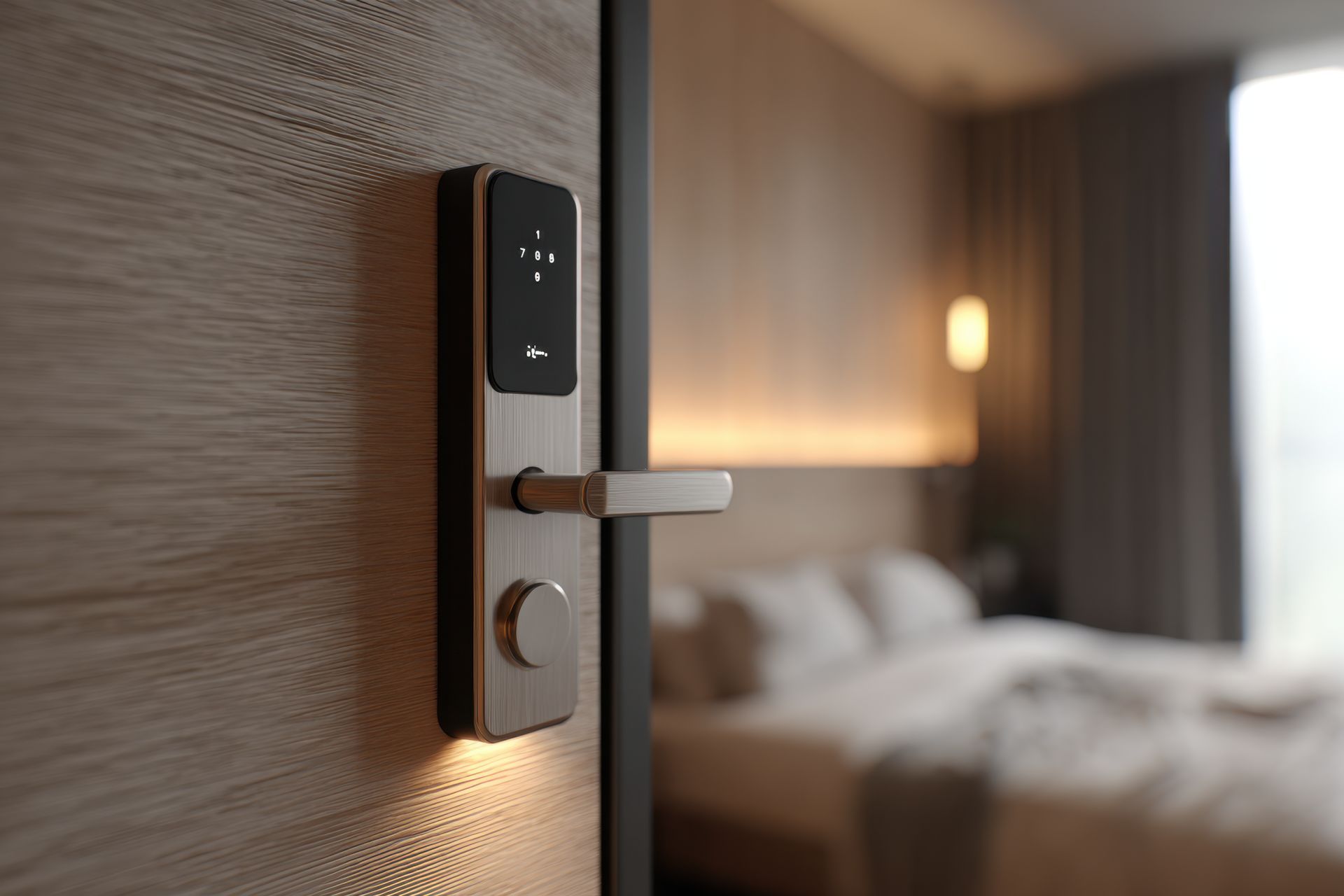 Smart door lock with digital keypad and fingerprint scanner for advanced access control systems.