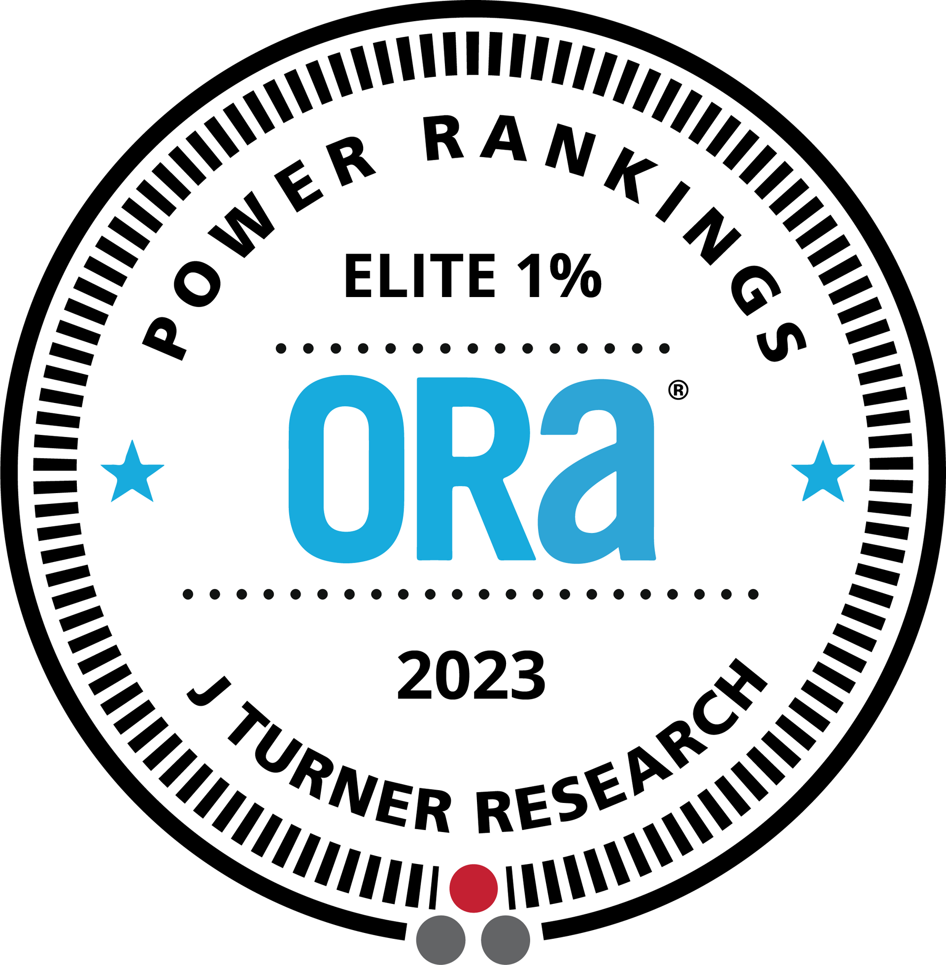 The logo for ora power rankings elite 1% j turner research 2023