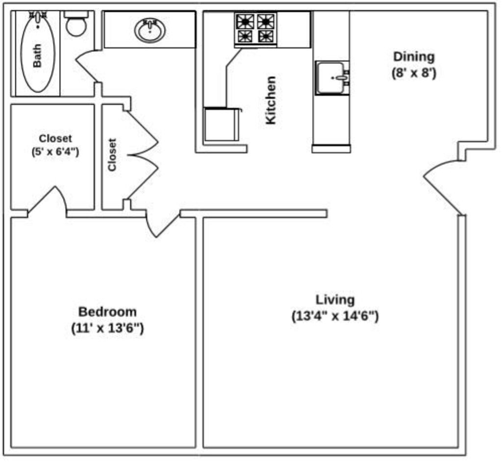 Floor Plan: 1 Bed · 1 Bath · 675 SQ. FT.