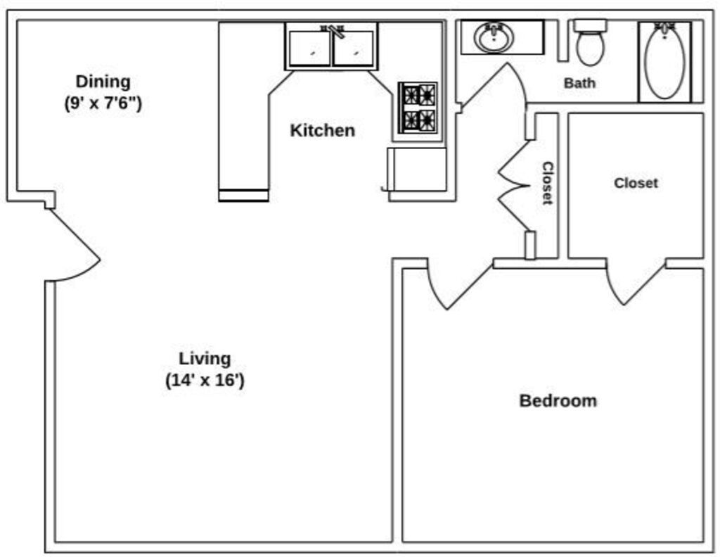 Floor Plan: 1 Bed · 1 Bath · 750 SQ. FT.
