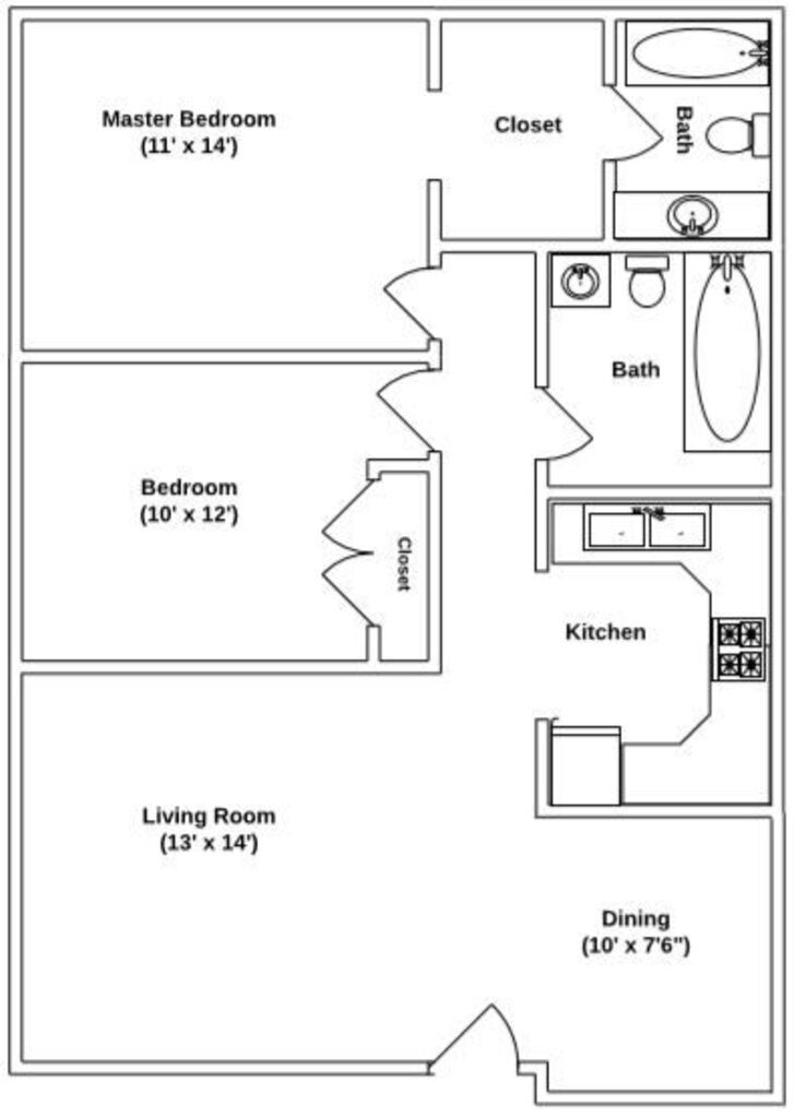 Floor Plan: 2 Bed · 2 Bath · 980 SQ. FT.