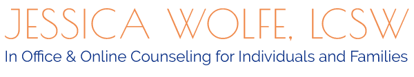 A logo for jessica wolfe lcsw in office and online counseling for individuals and families