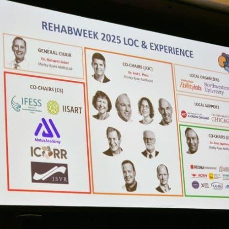 Rehabweek 2025 loc & experience is displayed on a large screen