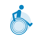 A blue icon of a person in a wheelchair.