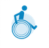 A blue icon of a person in a wheelchair.