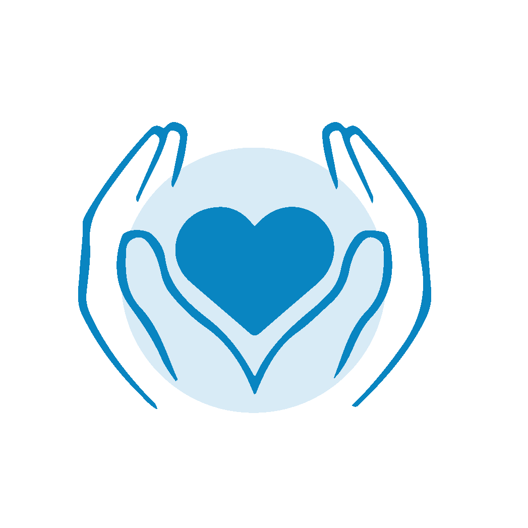 A pair of hands holding a blue heart in their hands.