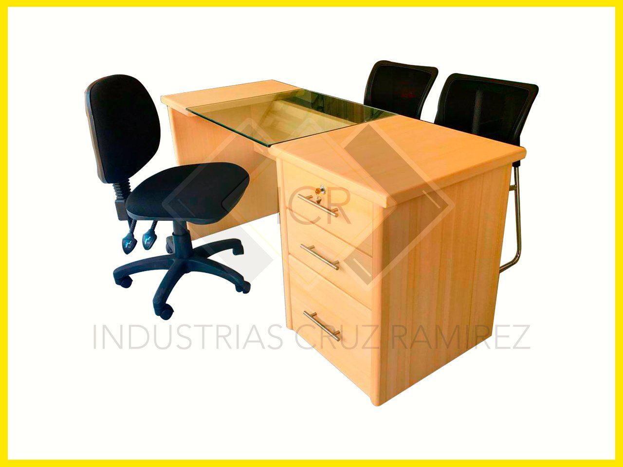 mueble-vidrio-oficinas-trabajo-escritorio-cajones-metal-madera-llave