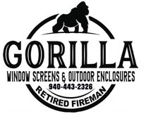 The gorilla window screens and outdoor enclosures logo has a gorilla on it.