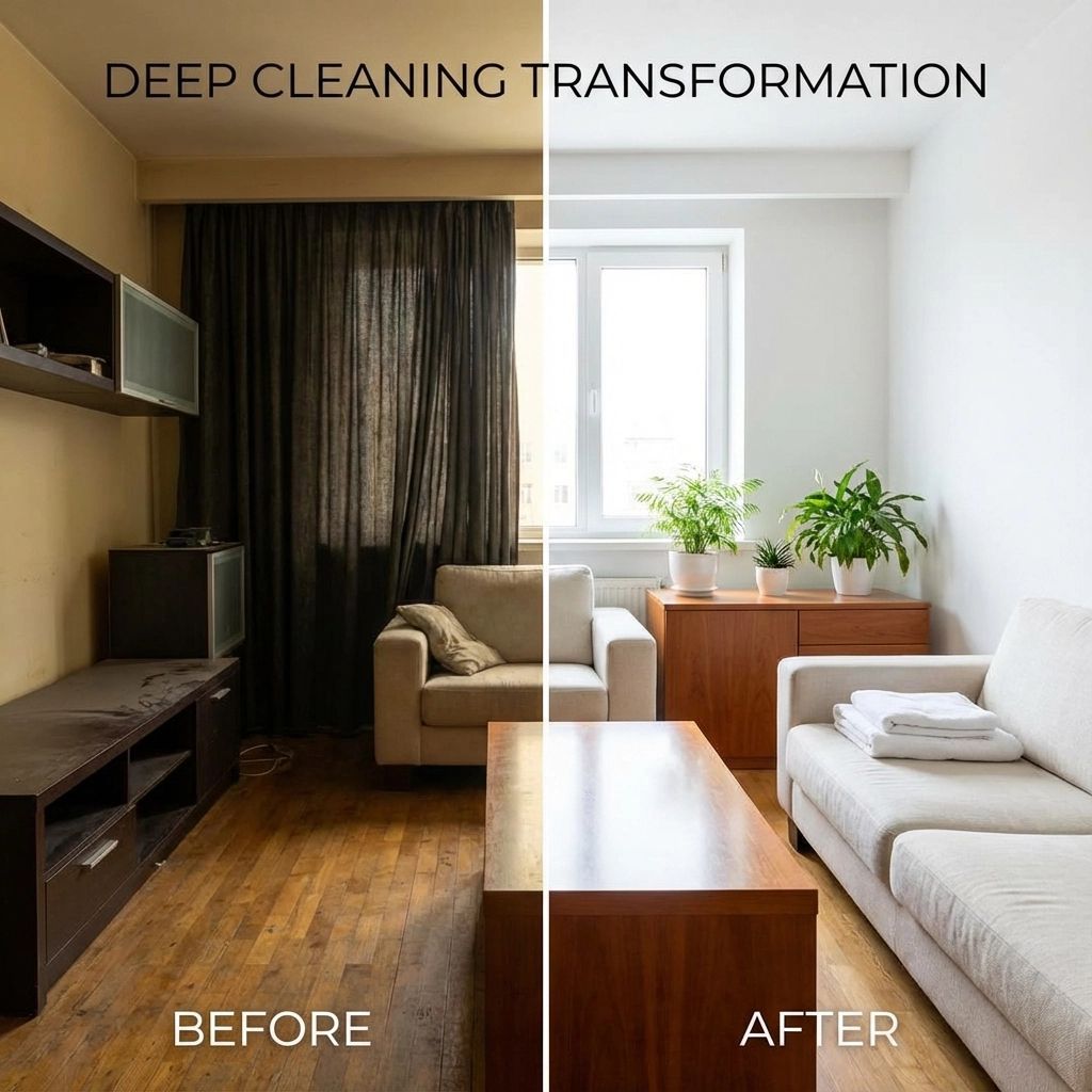 Before and after comparison of a living room. Before and after comparison of a living room.