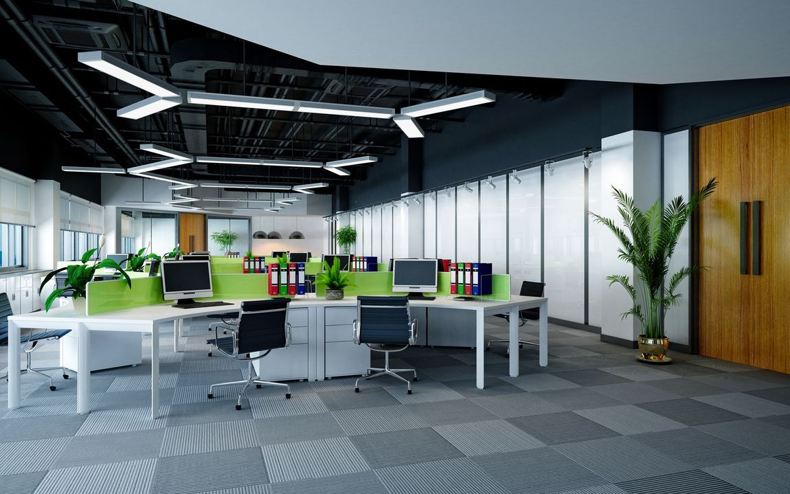 An empty office with a lot of desks and chairs