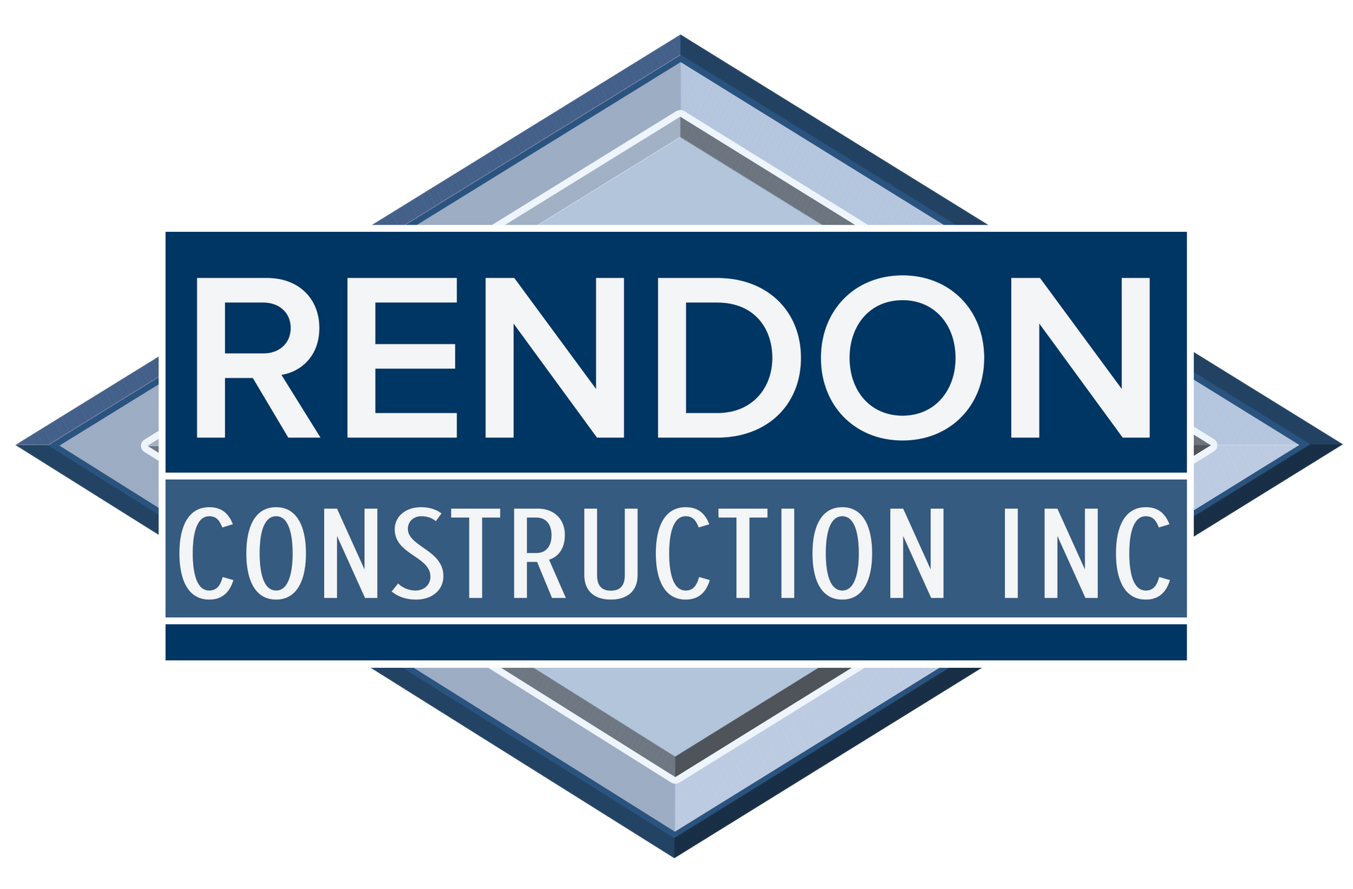 The rendon construction inc logo is a blue and white logo.