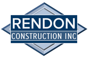 The rendon construction inc logo is a blue and white logo.