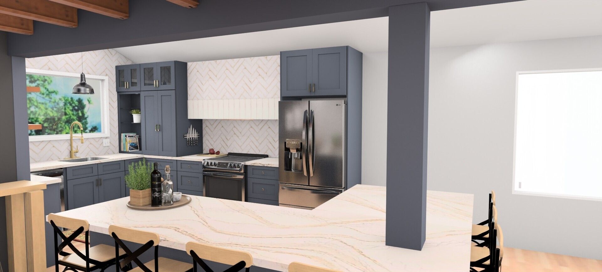3-D model render of Kitchen remodel created by WS Design & Build