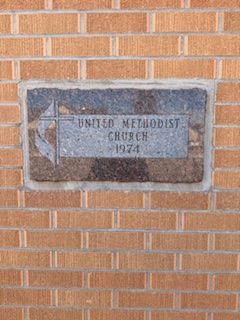 United Methodist Church, outside plaque built in 1974.