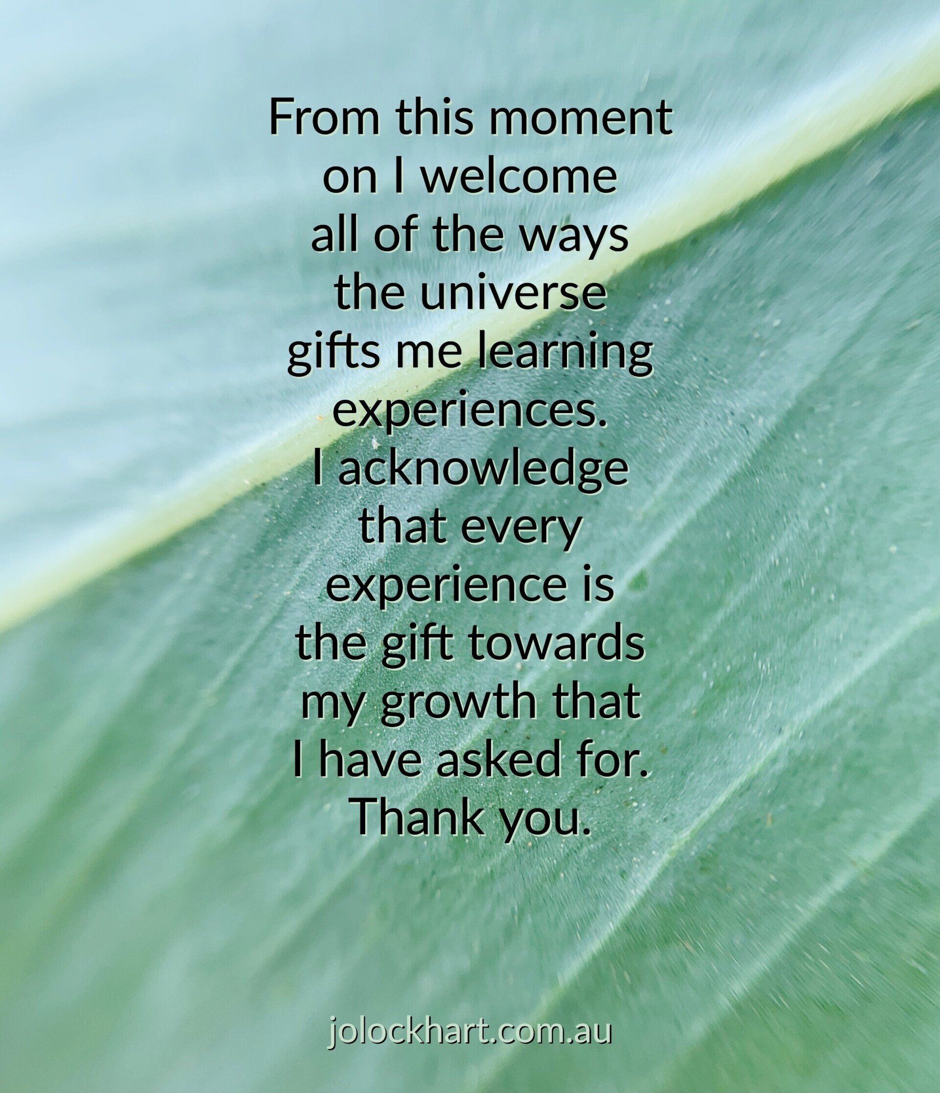 From this moment on I welcome all of the ways the universe gifts me learning experiences. I acknowledge that every experience is the gift towards my growth that I have asked for. Thank you.