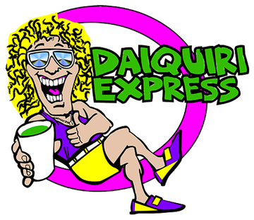 Cartoon woman with sunglasses and a green drink, "Daiquiri Express" logo.
